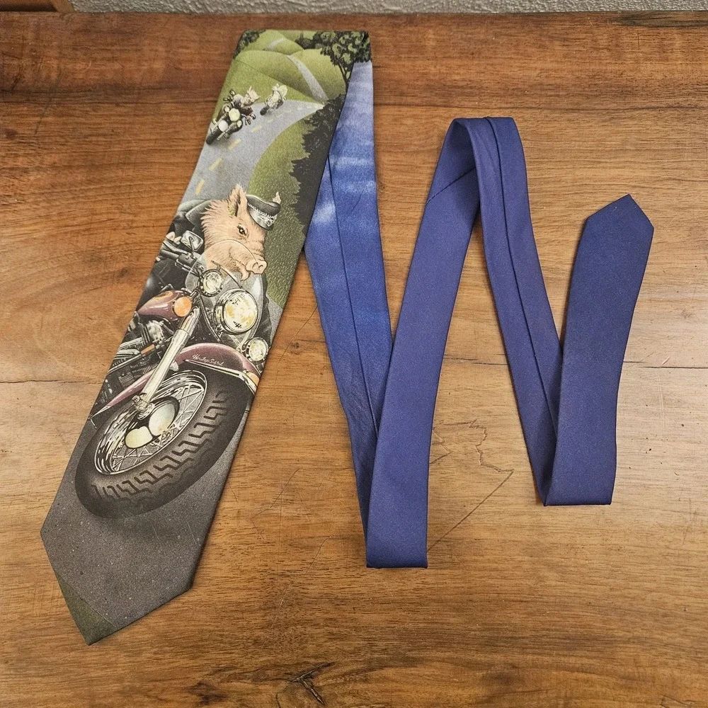 Vtg Ralph Marlin Harley Davidson Hog On A Hog Motorcycle Men's Novelty Neck Tie